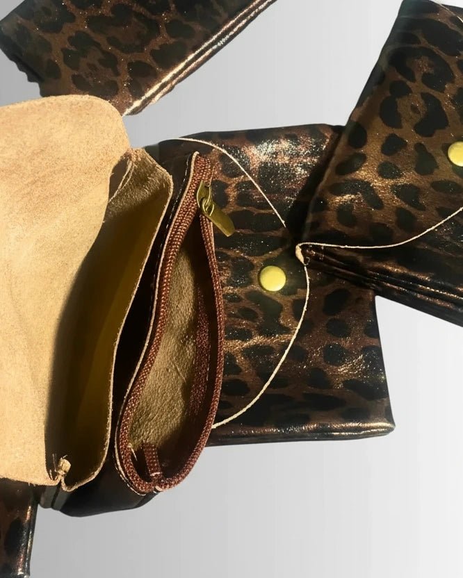 Portefeuille Léopard Élégant – Cuir Souple Poche Zippée – Made in Italy 15x10cm - Mam’s Ailes
