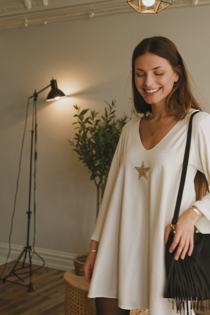 Robe cosy et chic en laine, viscose et angora, fabrication italienne
