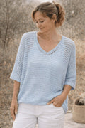 Pull Ajouré Loose Pailleté — Du 36 au 52 - Mam’s Ailes Bleu ciel