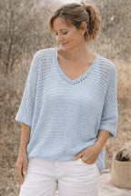 Pull Ajouré Loose Pailleté — Du 36 au 52 - Mam’s Ailes Bleu ciel
