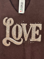 Pull Amore chocolat à cœur strass en maille avec baby alpaga