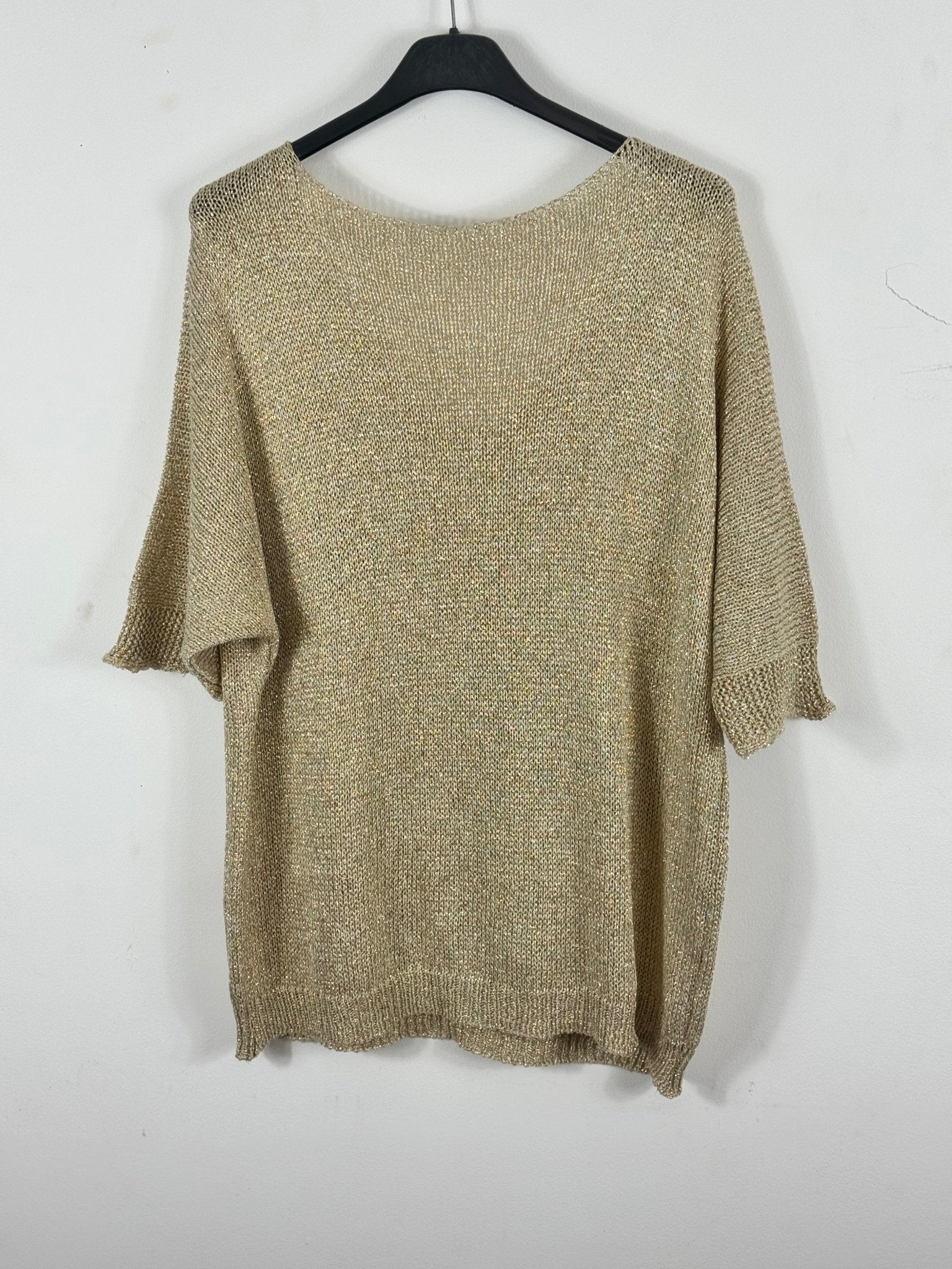 Dos réel uni du pull Bella en maille beige champagne brillante