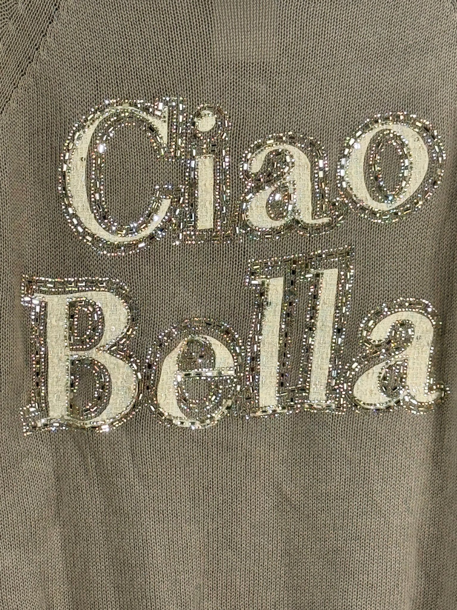 Pull Ciao Bella blanc en coton avec détails strass