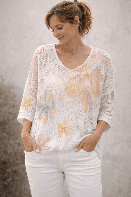 Pull Fin Ajouré Fleuri Pastel — Made in Italy - Mam’s Ailes