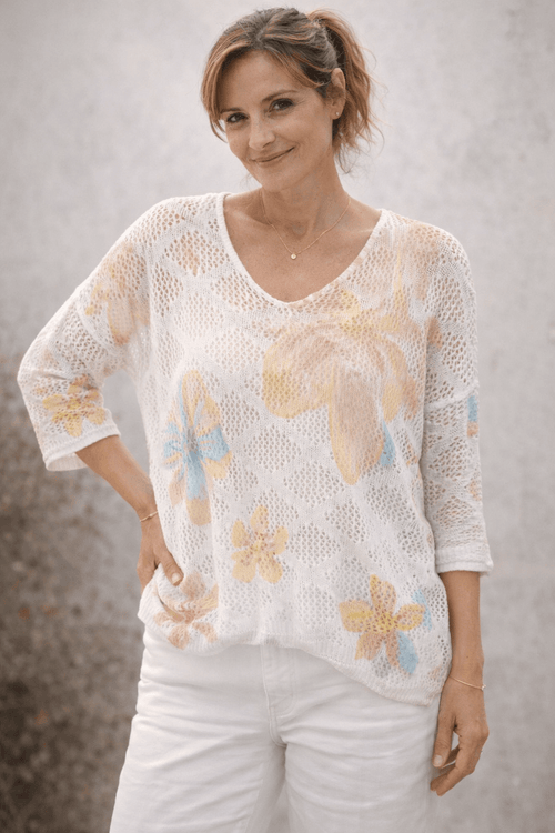 Pull Fin Ajouré Fleuri Pastel — Made in Italy - Mam’s Ailes