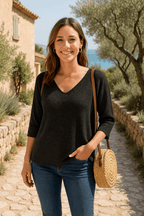 Pull Lily - Col V Pailleté en Noir - Mam’s Ailes