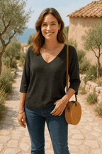 Pull Lily - Col V Pailleté en Noir - Mam’s Ailes