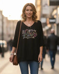 Pull oversize noir femme maille gaufrée Made with Love