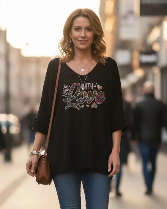 Pull oversize noir femme maille gaufrée Made with Love