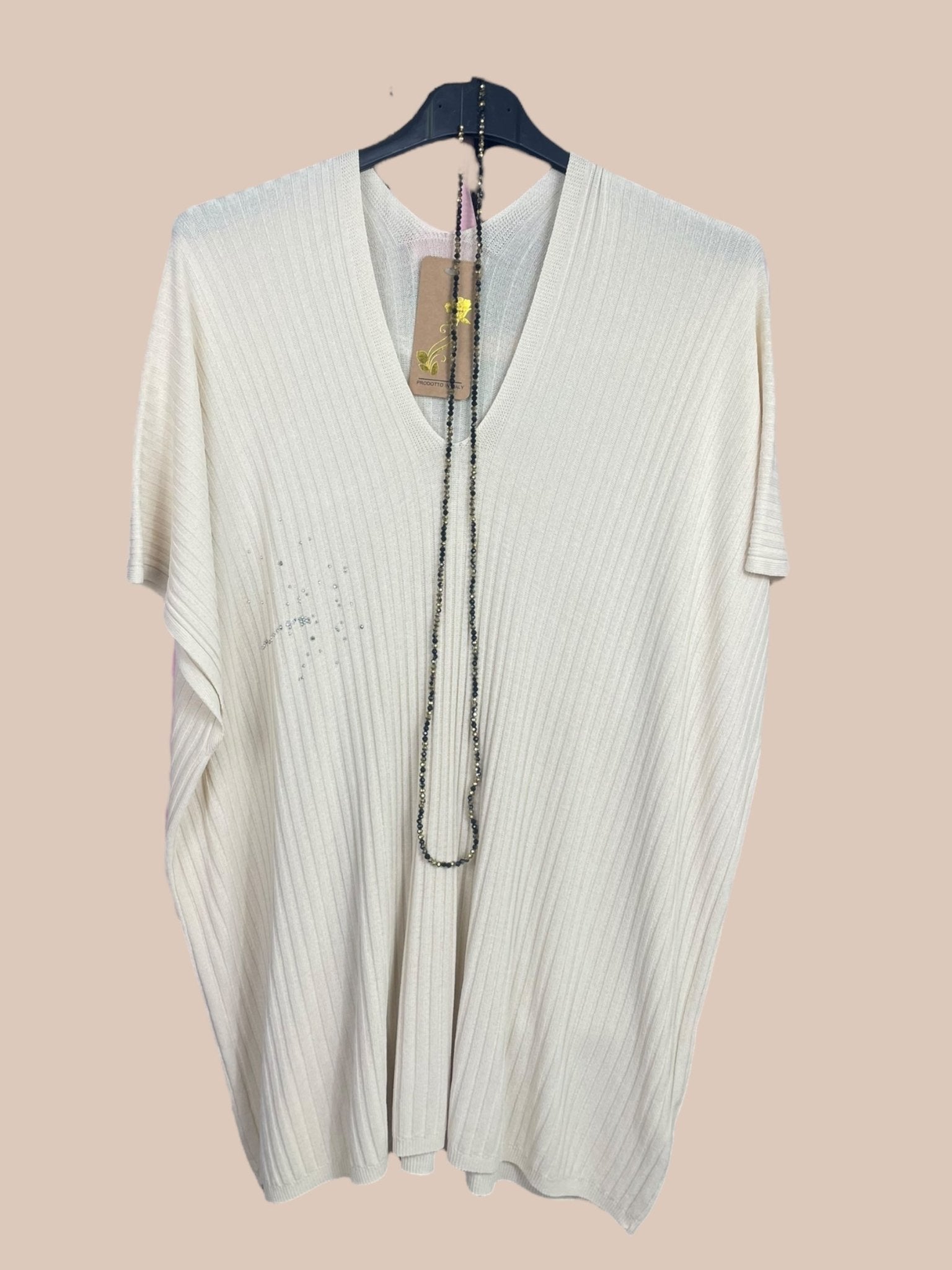 Pull maille fine Écru & Sautoir Offert - Mam’s Ailes