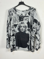 Pull Marilyn, de face, portrait et collage noir et blanc — photo du produit.