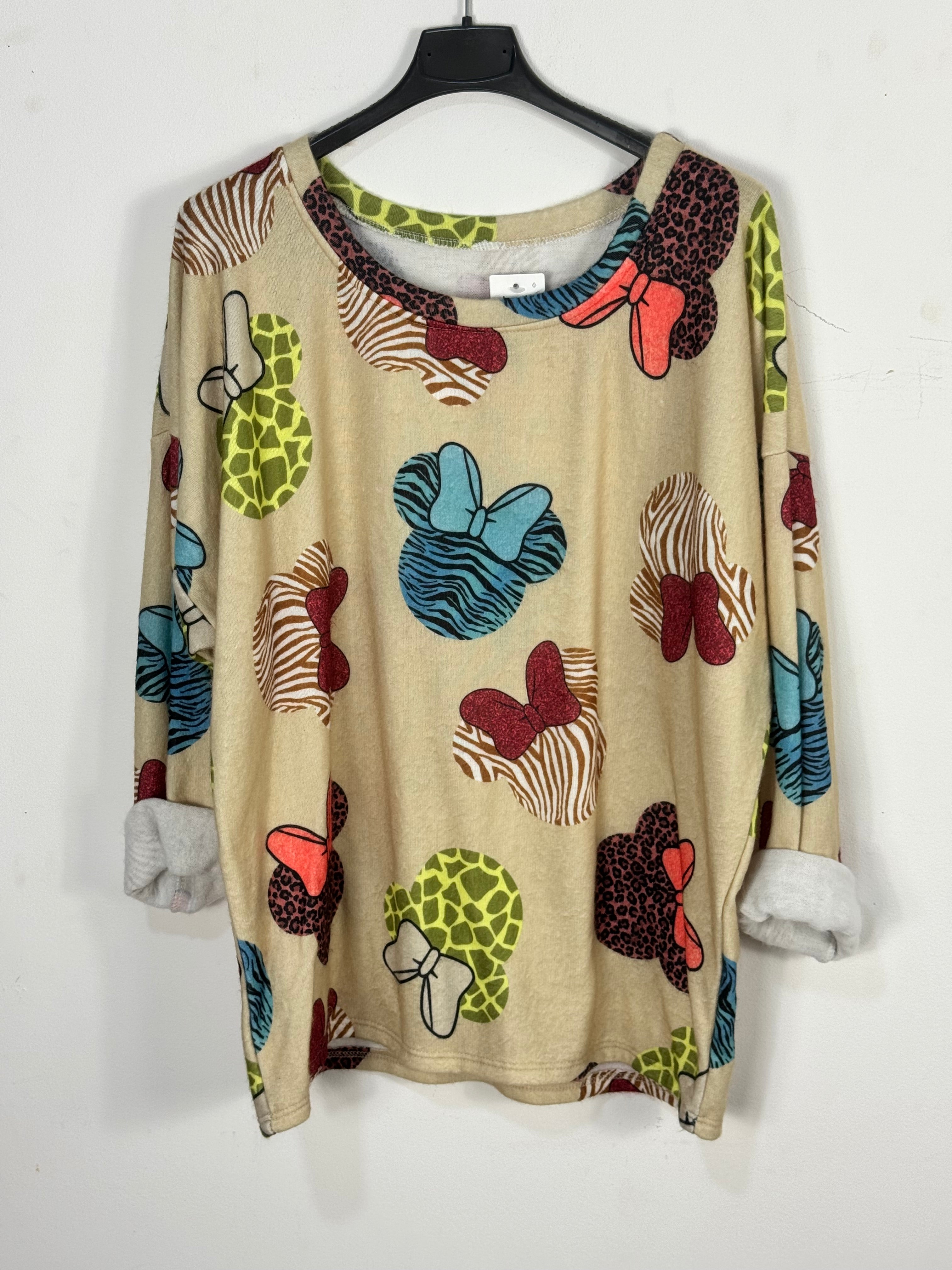 Pull Minnie, beige de face, col rond — photo du produit.