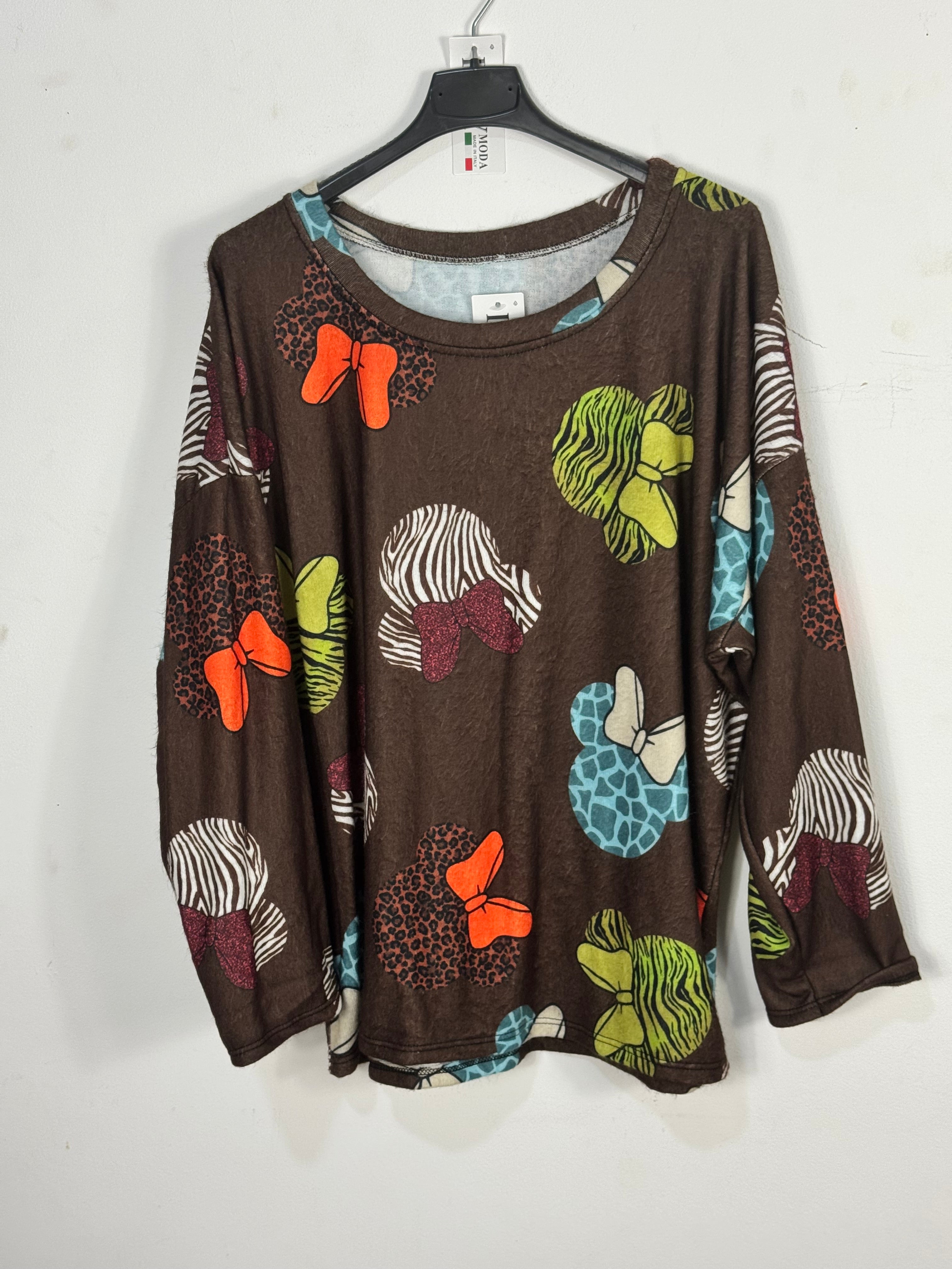 Pull Minnie, chocolat de face, col rond — photo du produit.
