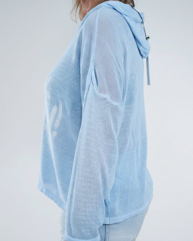 Pull léger beige No Risk No Fun avec capuche et col V coupe fluide femme- vue profil