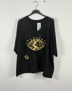 Pull Occhio femme à manches courtes avec grand œil pailleté, vue réelle 1