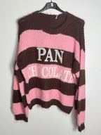 Pull PAN CHOCOLATE chocolat et rose, vue de face sur cintre