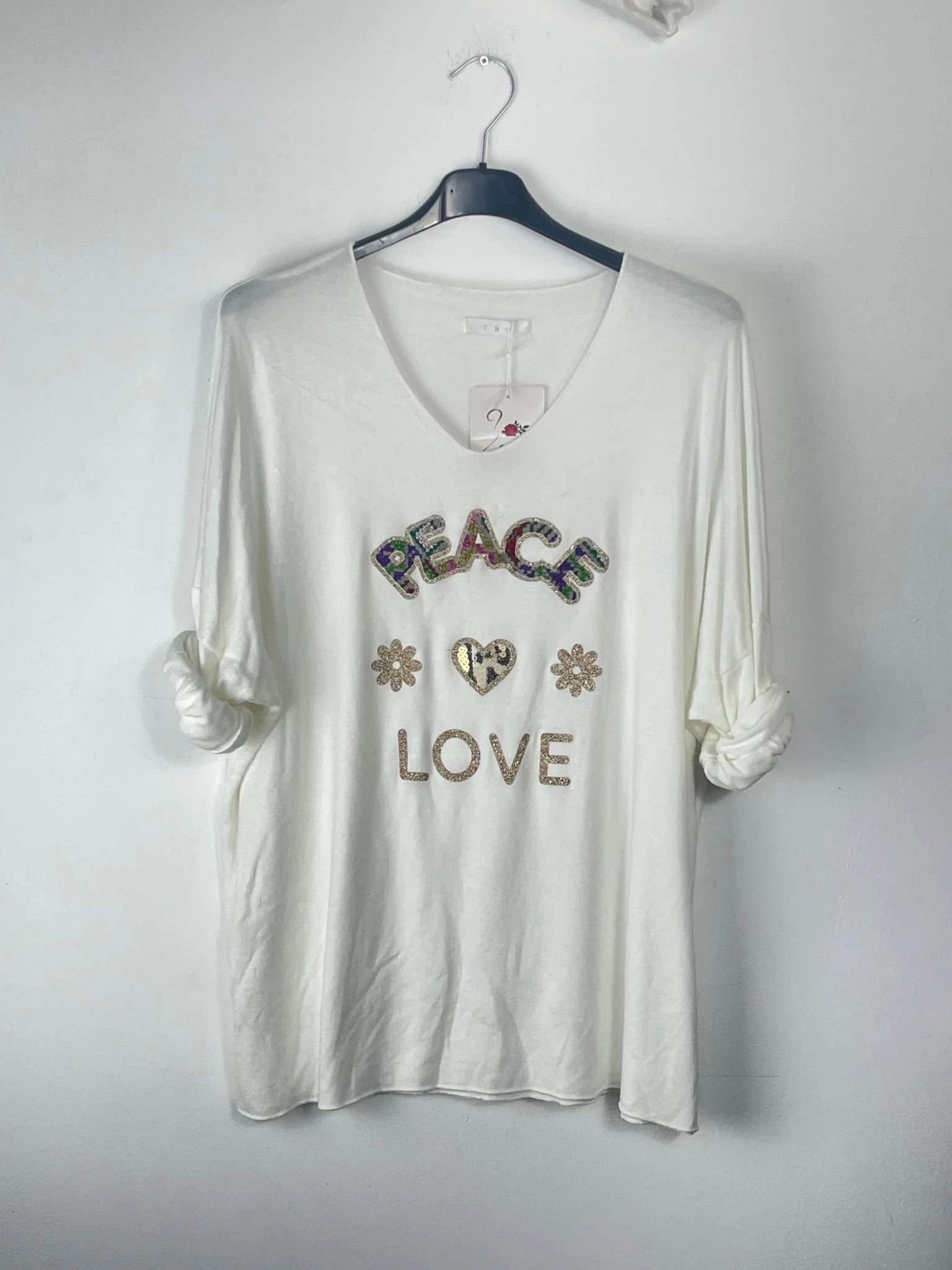 Pull Peace & Love blanc oversize, seconde vue