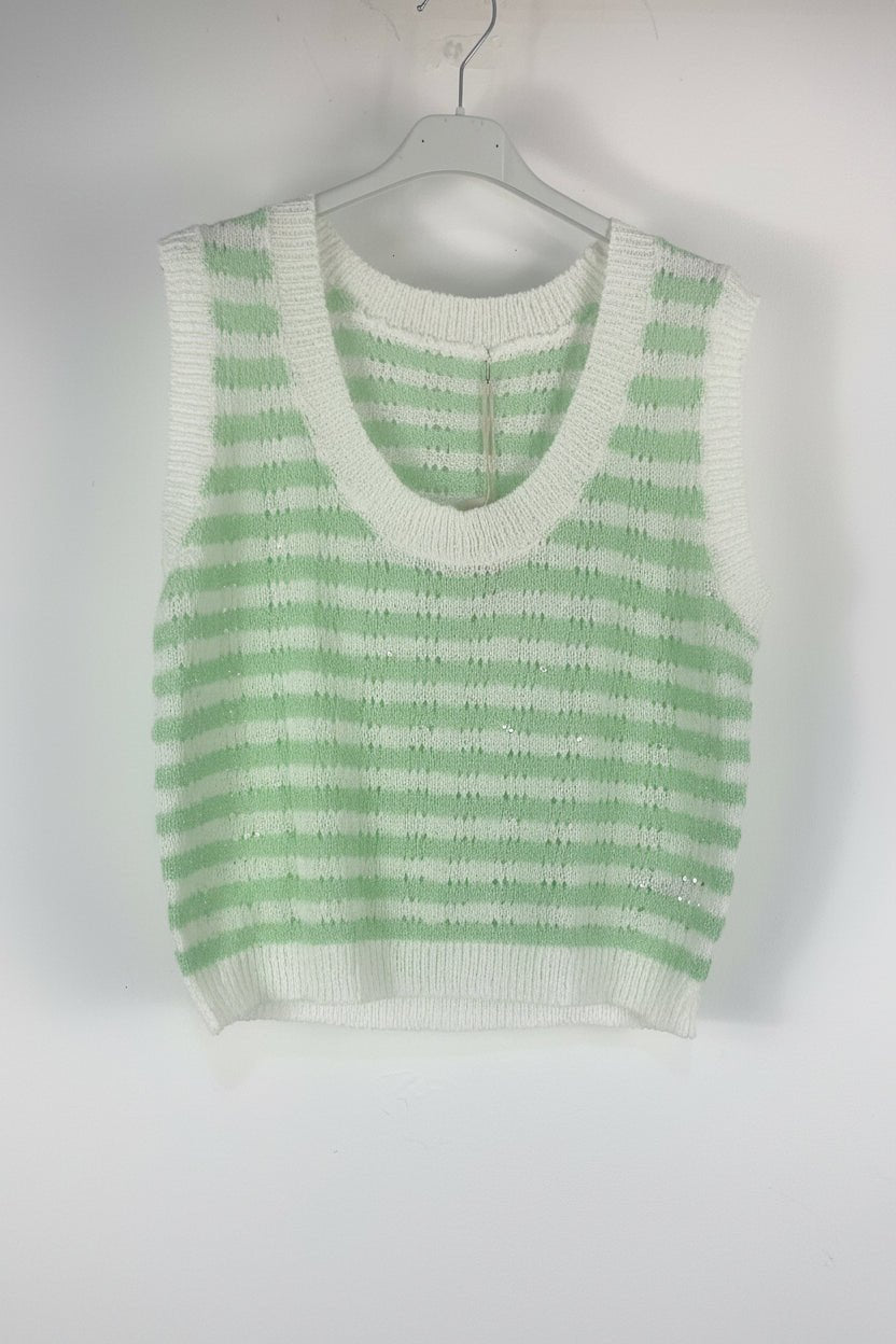 Pull sans manches femme en maille légère rayée, coupe confortable et style facile à porter