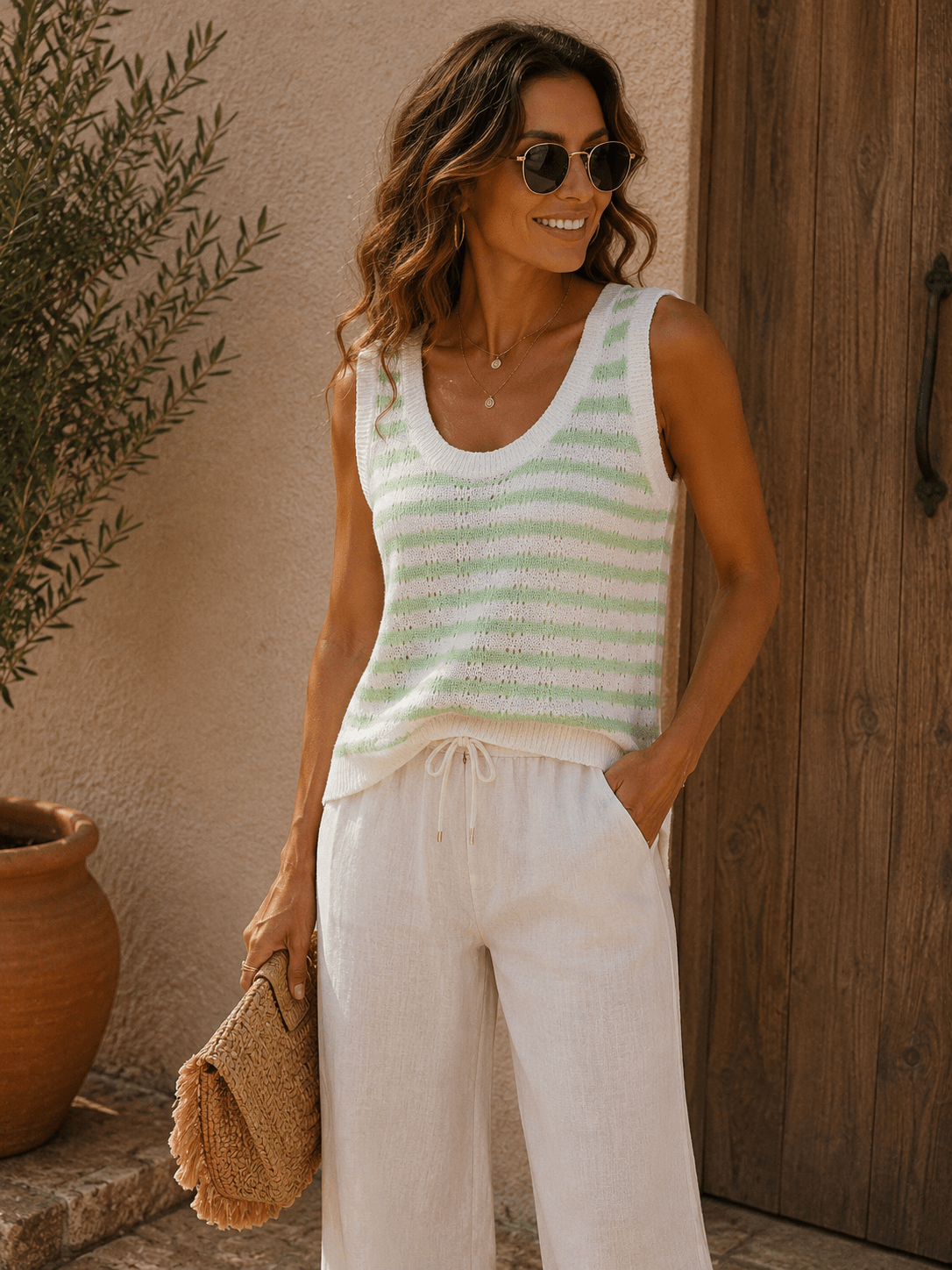 Pull Solène - Sans Manches Rayé - Mam’s AilesVert