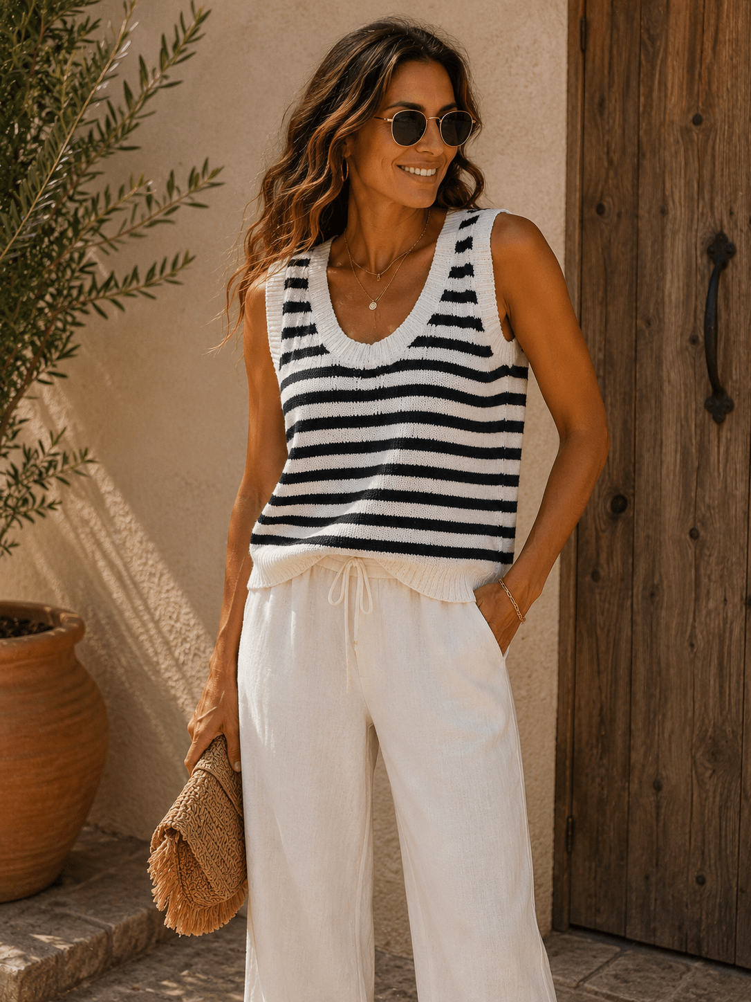 Pull Solène - Sans Manches Rayé - Mam’s AilesNoir