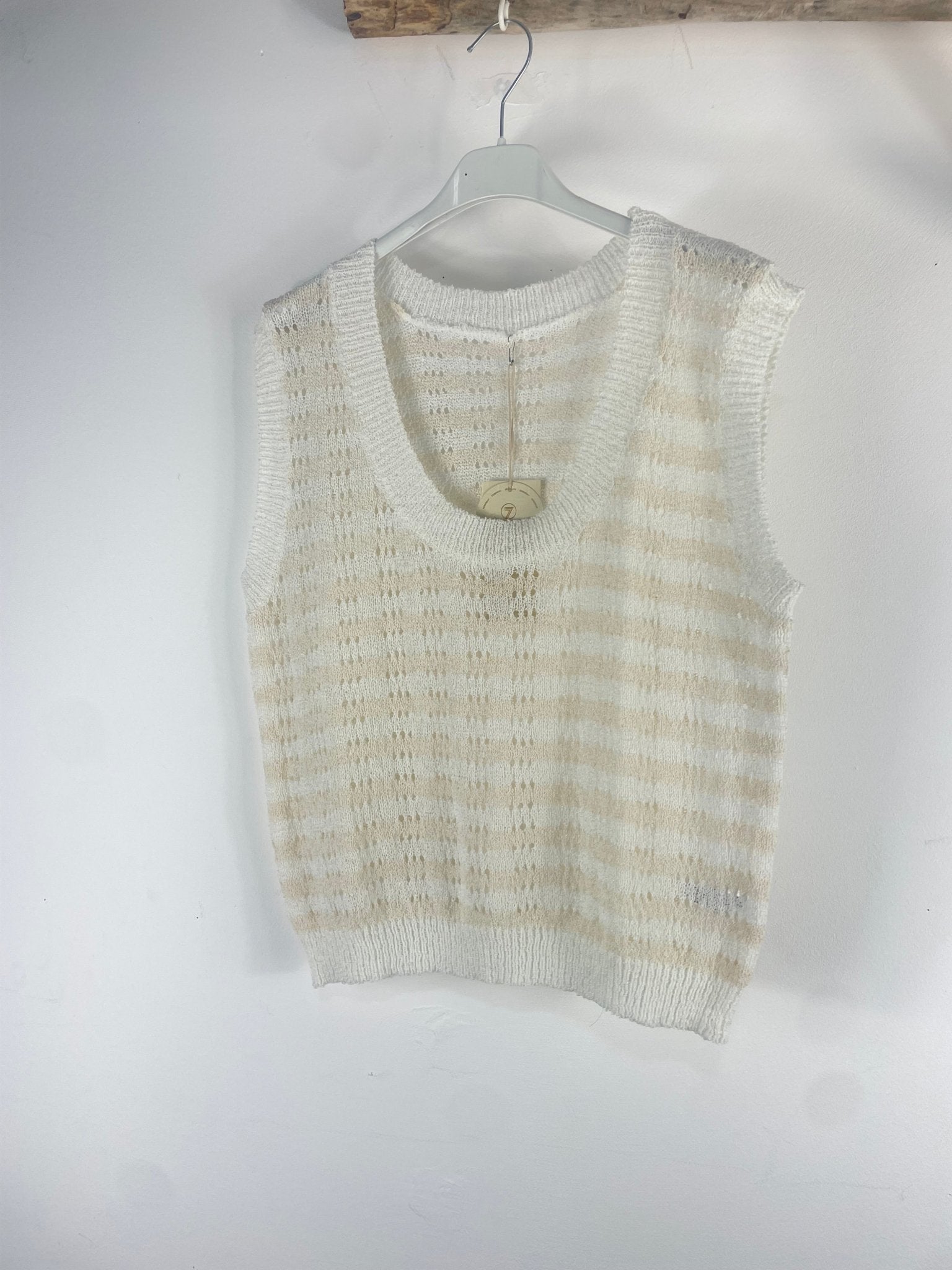 Pull Solène - Sans Manches Rayé - Mam’s AilesBeige