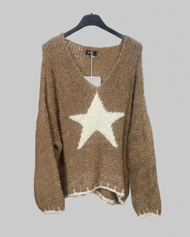 Pull Stella Cozy Grosse Étoile Maille Fluffy – Coupe Loose – Made in Italy 38 - 48 - Mam’s Ailes