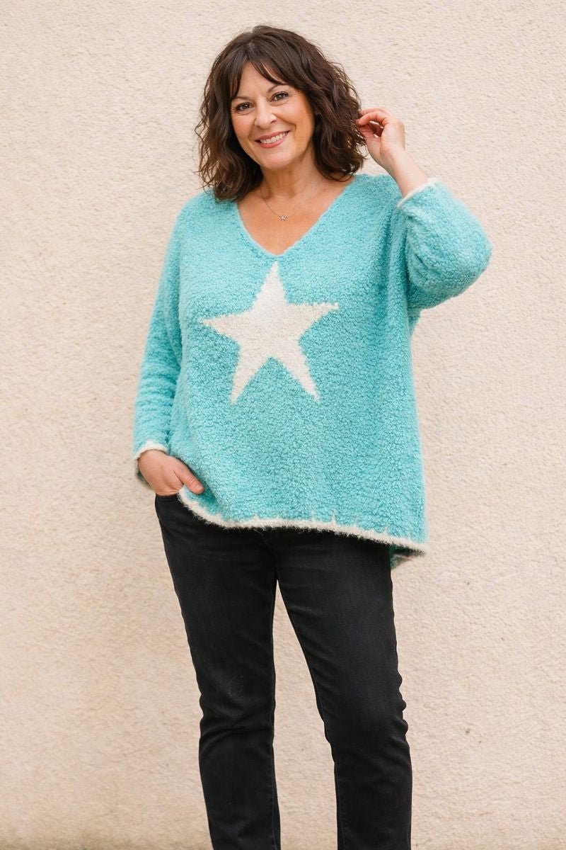 Pull Stella Cozy Grosse Étoile Maille Fluffy – Coupe Loose – Made in Italy 38 - 48 - Mam’s Ailes