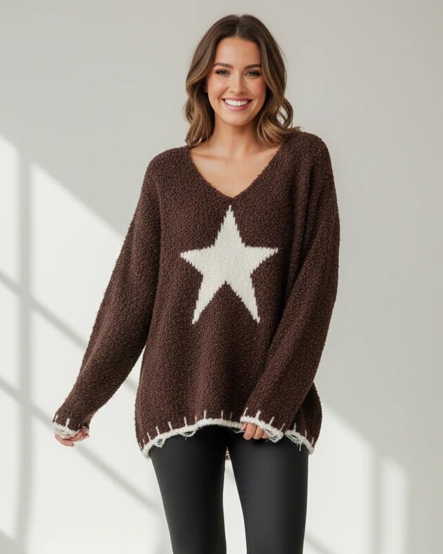 Pull Stella Cozy Grosse Étoile Maille Fluffy – Coupe Loose – Made in Italy 38 - 48 - Mam’s Ailes