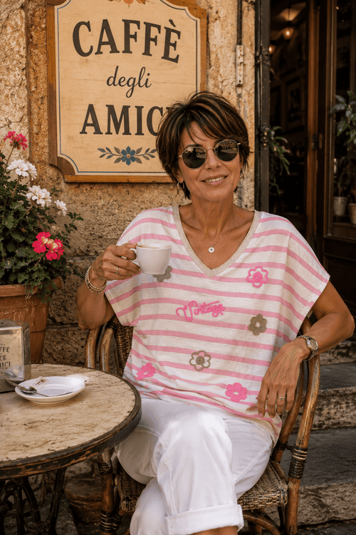 Pull Vintia — Rayures & Fleurs - Mam’s AilesRose poudré