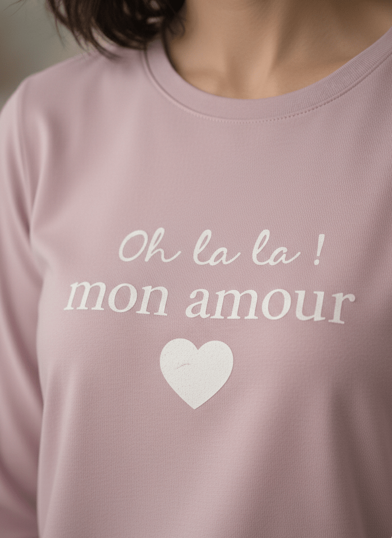 Pyjama Rose & Gris « Oh Lala Mon Amour » – Cœurs Saint - Valentin – Corte Sofia – M - XXL - Mam’s Ailes