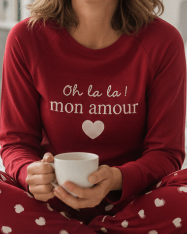 Pyjama Rouge « Oh Lala Mon Amour » – Cœurs Saint - Valentin – Corte Sofia – M - XXL - Mam’s Ailes