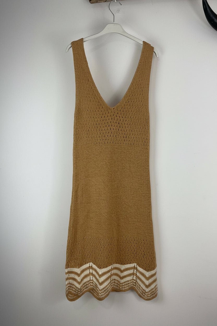 Robe bohème crochet camel femme longueur 100 cm style été chic taille unique 36 au 42