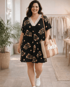 Robe Attrape-rêves noire à fleurs, vue portée