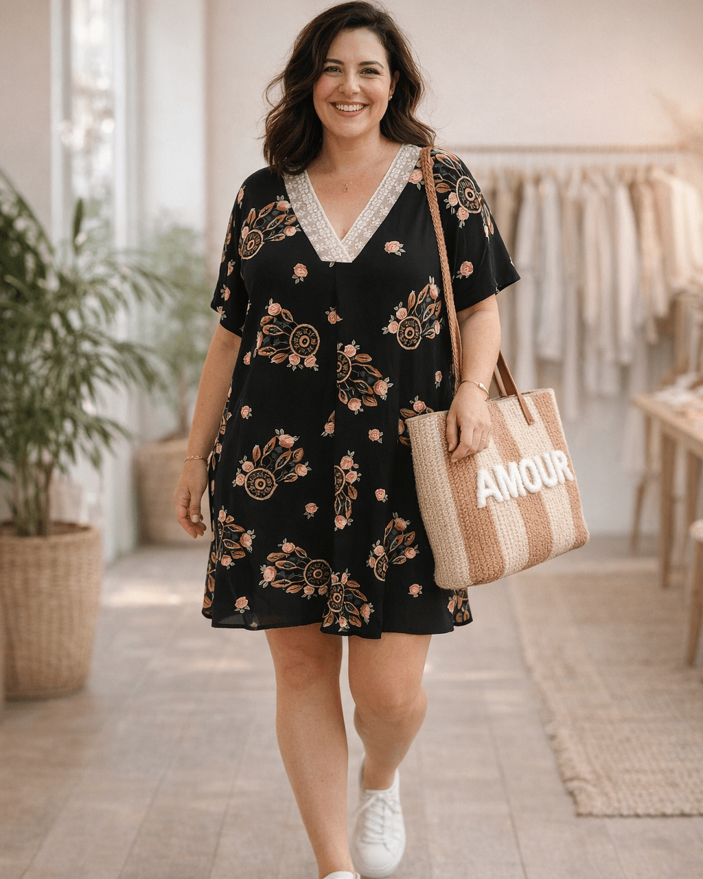 Robe Attrape-rêves noire à fleurs, vue portée