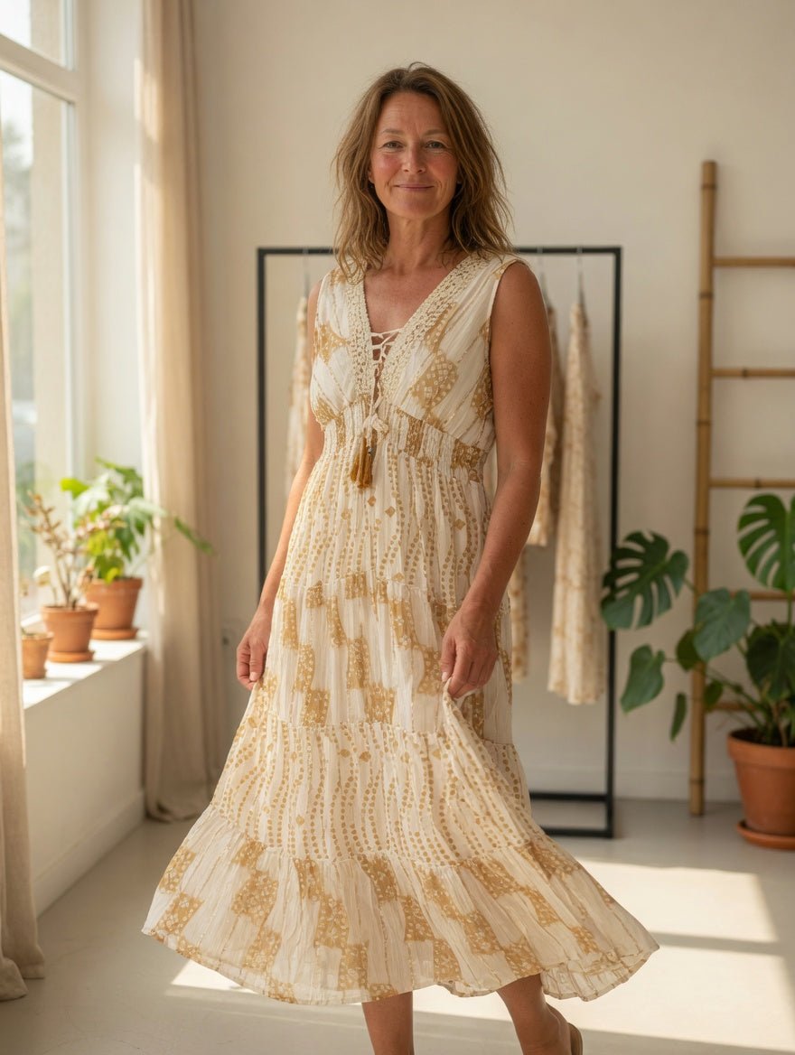 Robe Bohème Indienne - Écru - camel - Mam’s Ailes