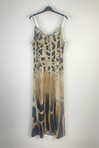 Robe longue femme Made in Italy en lurex, dos sans motif crâne buffle, coupe fluide à fines bretelles