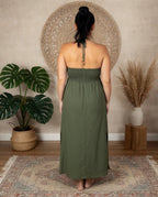 Robe longue kaki viscose vue de dos 