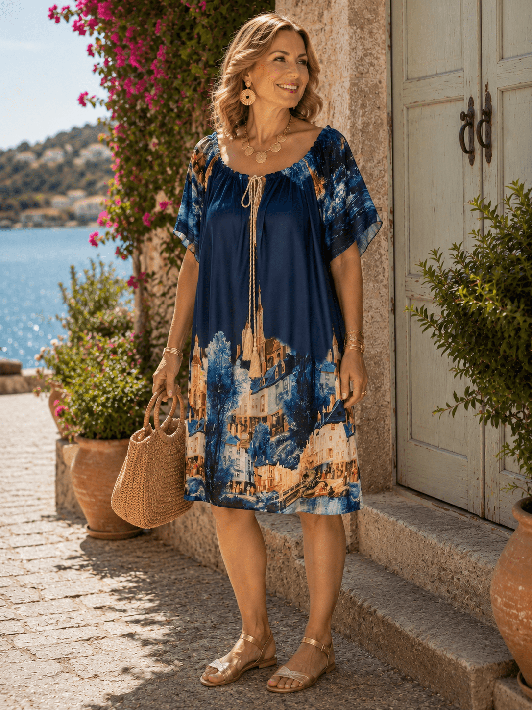 Robe Élise fluide à épaules modulables, vue portée