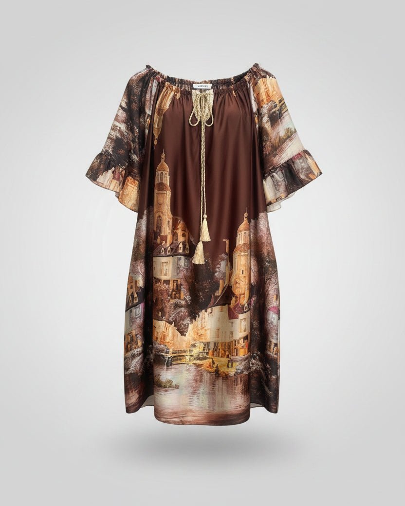 Robe Élise chocolat satinée, vue de face