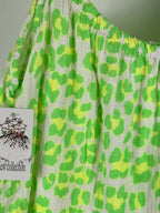 Robe courte en gaze de coton imprimé léopard vert fluo