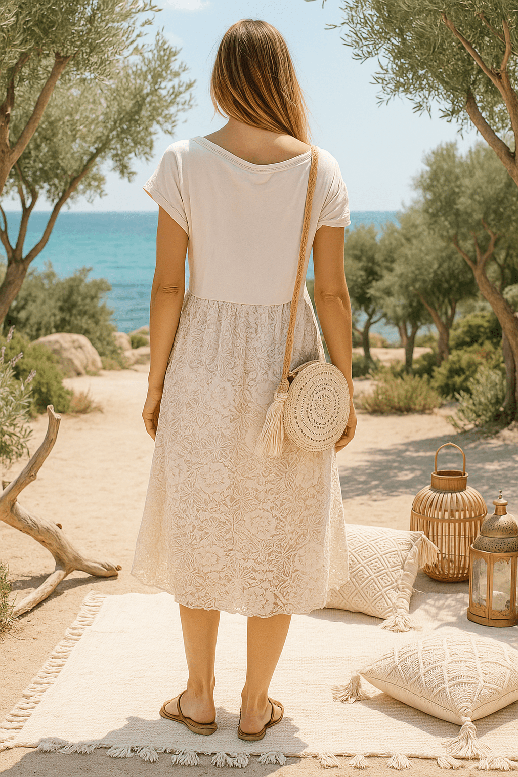 Robe Longue Bohème – Dentelle & Coton – Rose Poudré - Mam’s Ailes