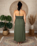 Robe longue kaki viscose vue de dos 