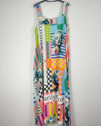 Robe longue Marilyn Pop Art femme multicolore avec imprimé graphique et portraits style pop art vue de face