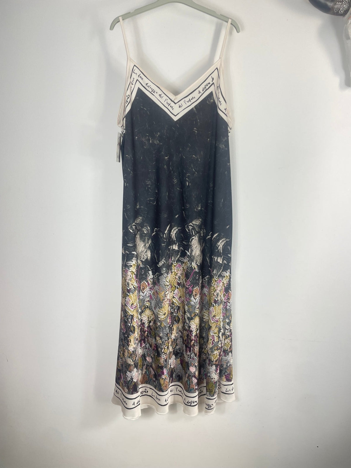 Robe longue Salomé noire satinée, vue de face