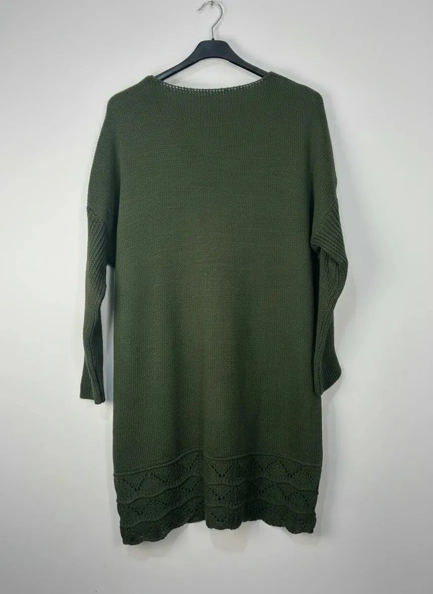 Robe-pull AMOUR kaki à col V, vue de dos