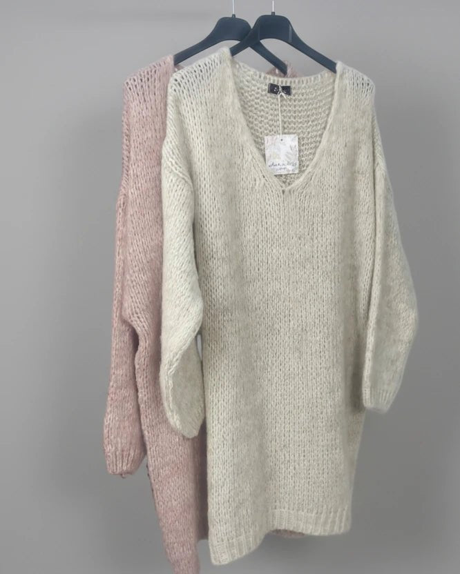 Robe pull femme grande taille rose chiné et beige