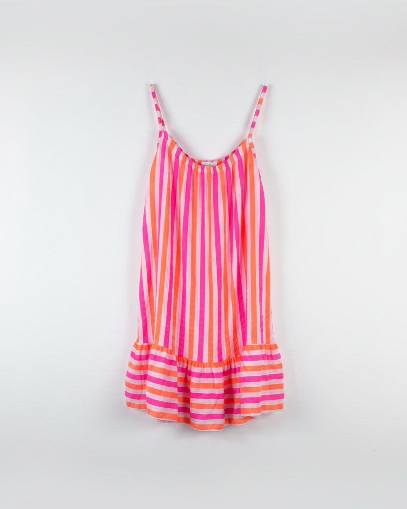 Robe rayée fluo orange et fushia sur  cintre