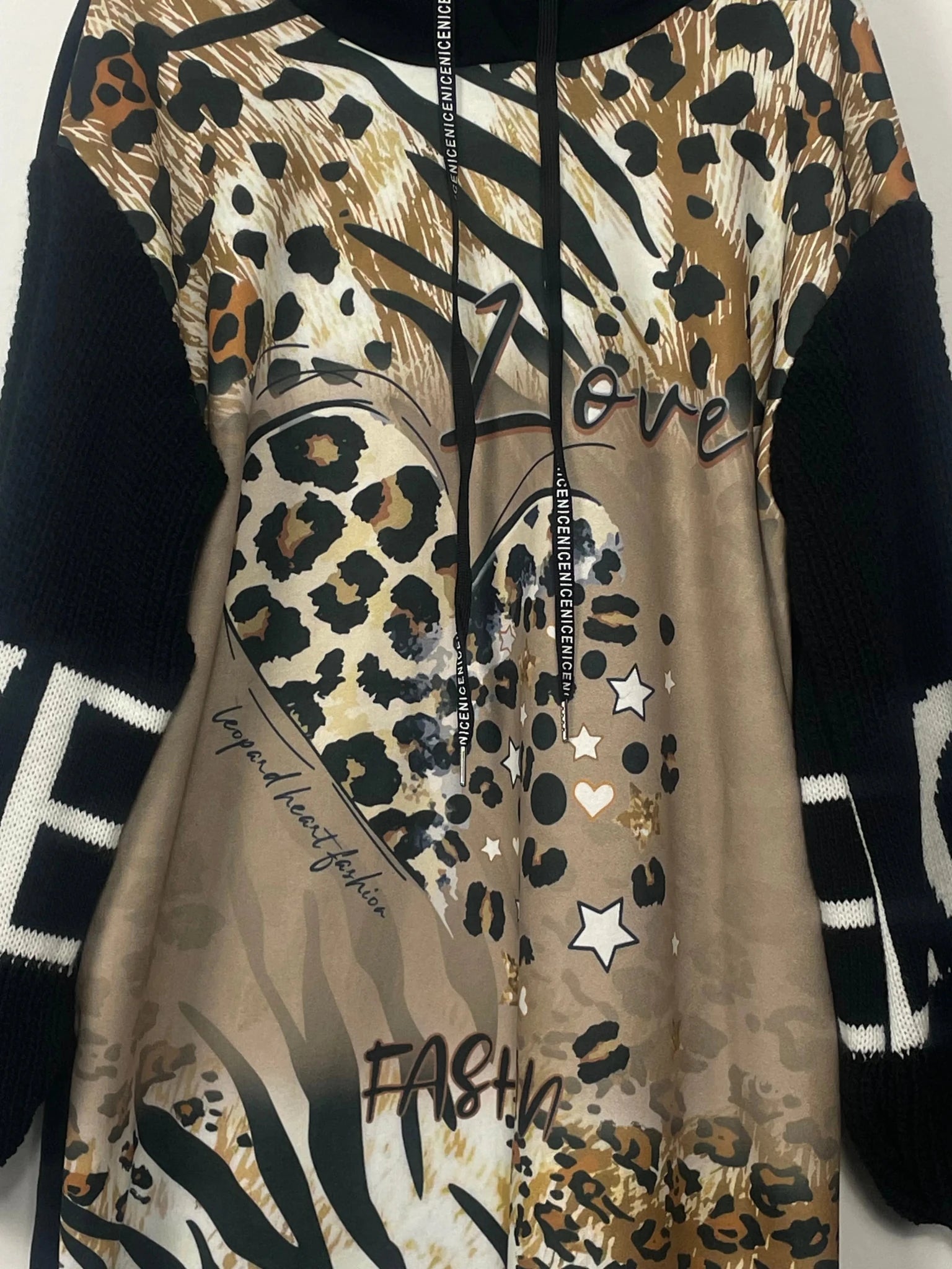 Robe Sweat Léopard Love Manches Tricot Capuche – 65% Coton – Made in Italy 36 - 48 - Mam’s Ailes