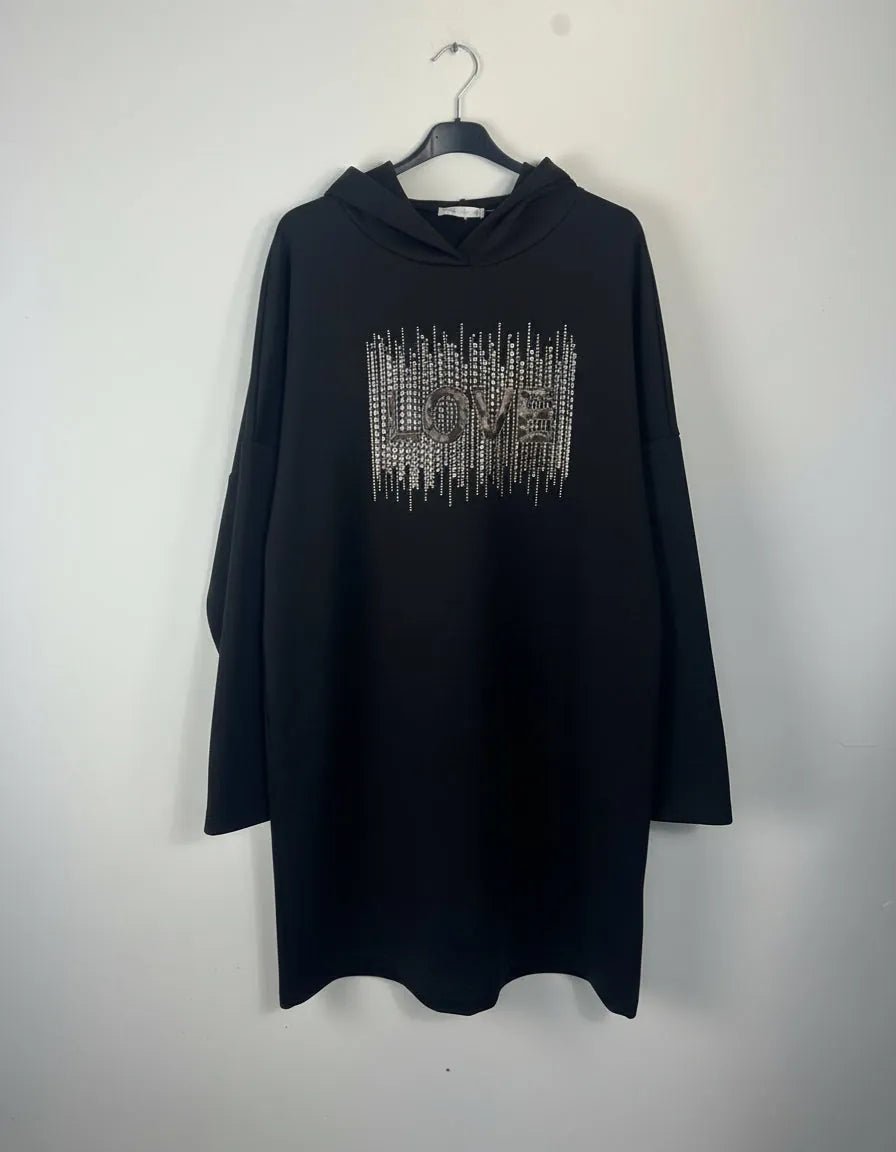 Sweat long oversize chocolat LOVE pour femme coupe confortable