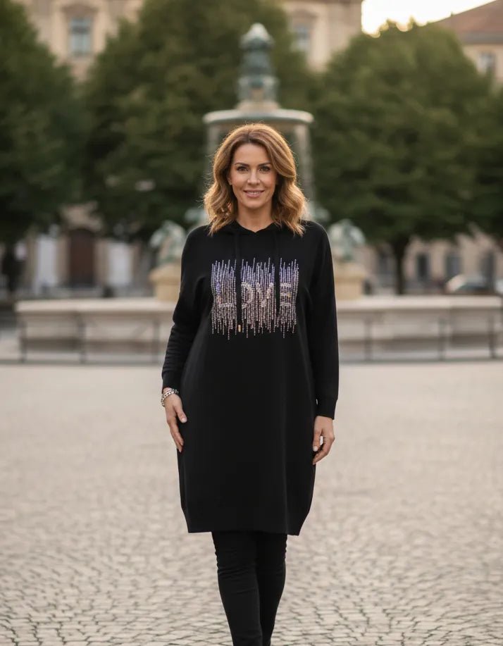 Sweat long oversize chocolat LOVE pour femme coupe confortable